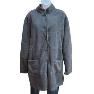 Isaac Mizrahi Gray Teal Women's Reversible Fleece Mid Length Winter Coat